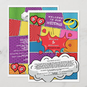 Colourful Comic Book Pop Art Wedding Itinerary Programme