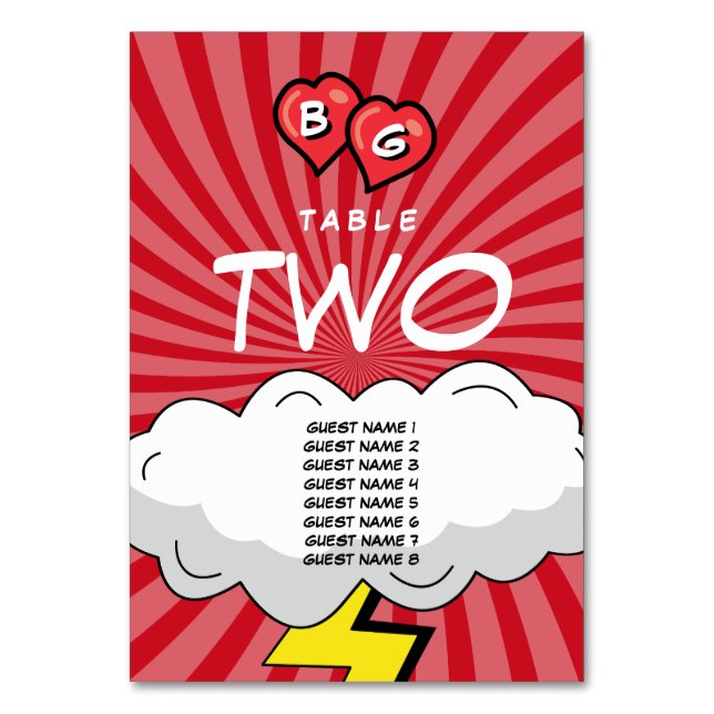 Colourful Comic Book Pop Art Wedding Table Number (Front)