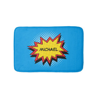 Colourful Comic Book Style Custom Name Bath Mat