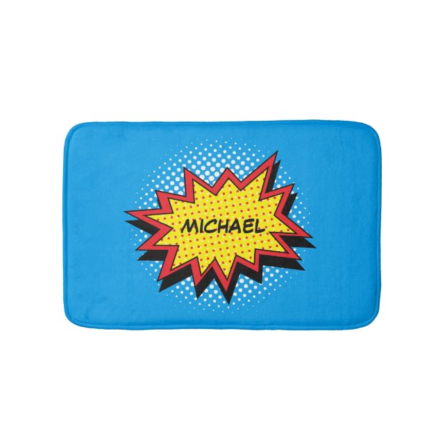 Colourful Comic Book Style Custom Name Bath Mat (Front)