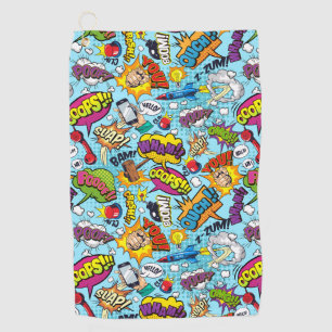 Colourful comic book themed pattern golf towel
