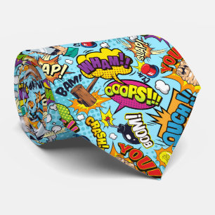 Colourful comic book themed pattern tie