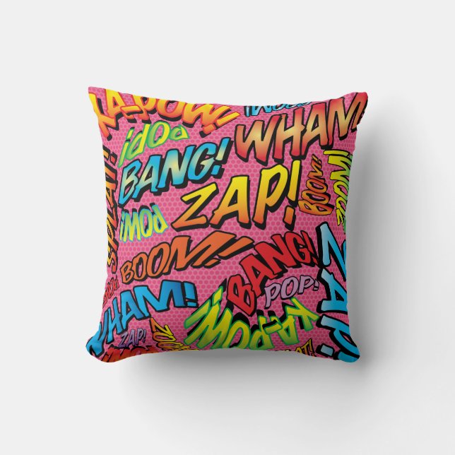 Colourful Comic Book Typography Trendy Cool Pink Cushion (Front)