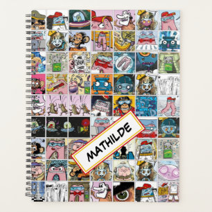Colourful Comic Characters Pattern Name Yearly Planner