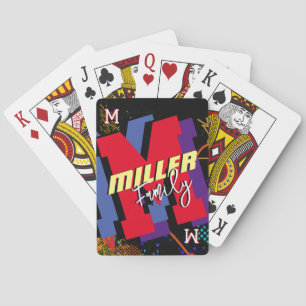Colourful Comic Family Name Monogram Playing Cards