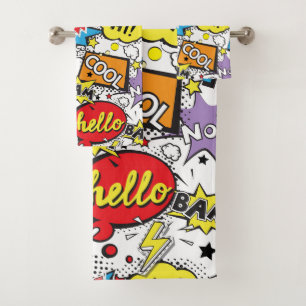 Colourful Comic Pop Art Speech Bubble Pattern Bath Towel Set