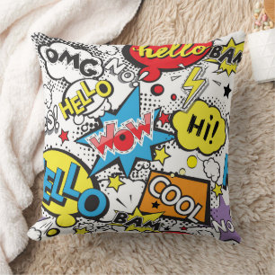Colourful Comic Pop Art Speech Bubble Pattern Cushion