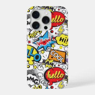 Colourful Comic Pop Art Speech Bubble Pattern iPhone 15 Pro Case