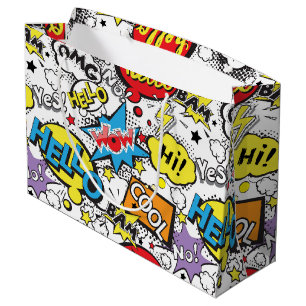Colourful Comic Pop Art Speech Bubble Pattern Large Gift Bag