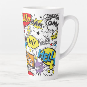 Colourful Comic Pop Art Speech Bubble Pattern Latte Mug