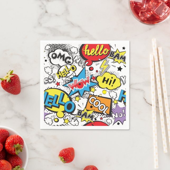 Colourful Comic Pop Art Speech Bubble Pattern Napkin (Insitu)