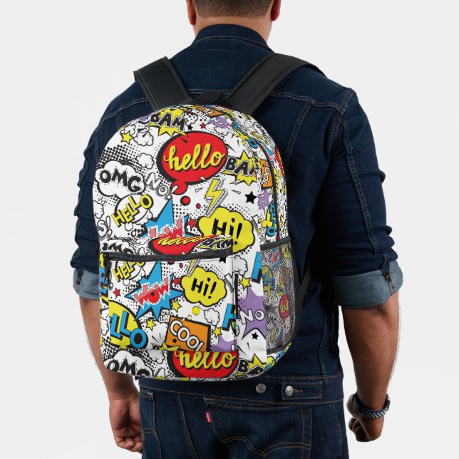 Colourful Comic Pop Art Speech Bubble Pattern Printed Backpack (Insitu (Model))
