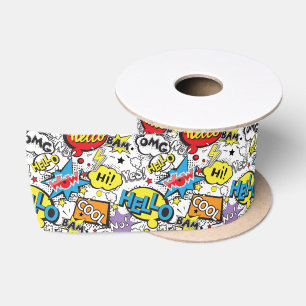 Colourful Comic Pop Art Speech Bubble Pattern Satin Ribbon