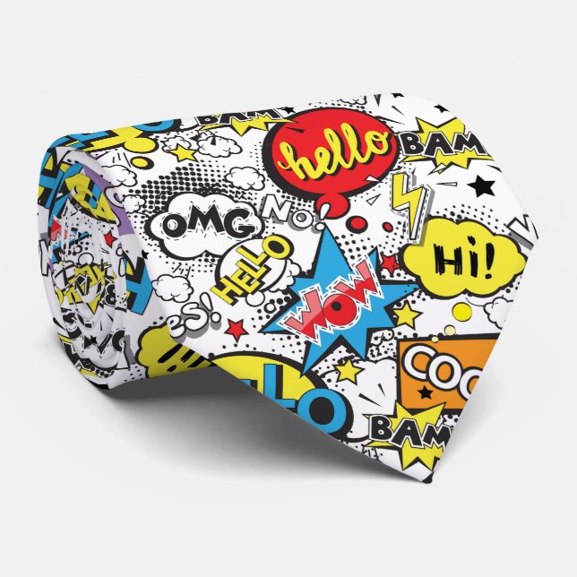 Colourful Comic Pop Art Speech Bubble Pattern Tie (Rolled)
