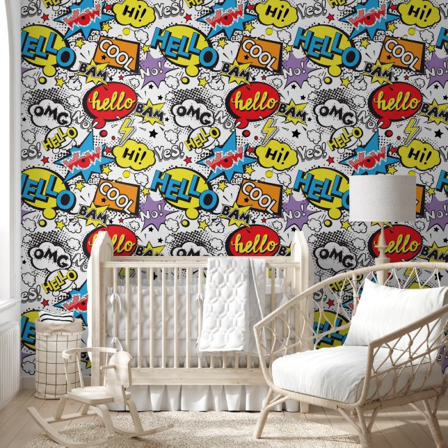 Colourful Comic Pop Art Speech Bubble Pattern Wallpaper (Kids)