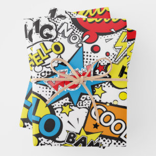 Colourful Comic Pop Art Speech Bubble Pattern Wrapping Paper Sheet