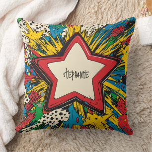 Colourful Comic Pop Art Starburst Explosion Cushion