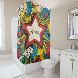 Colourful Comic Pop Art Starburst Explosion Shower Curtain