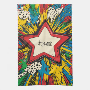 Colourful Comic Pop Art Starburst Explosion Tea Towel