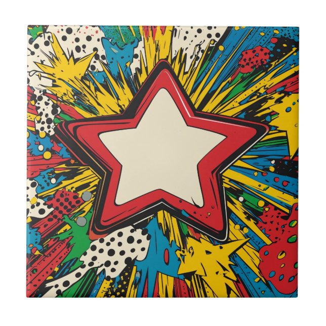 Colourful Comic Pop Art Starburst Explosion Tile (Front)