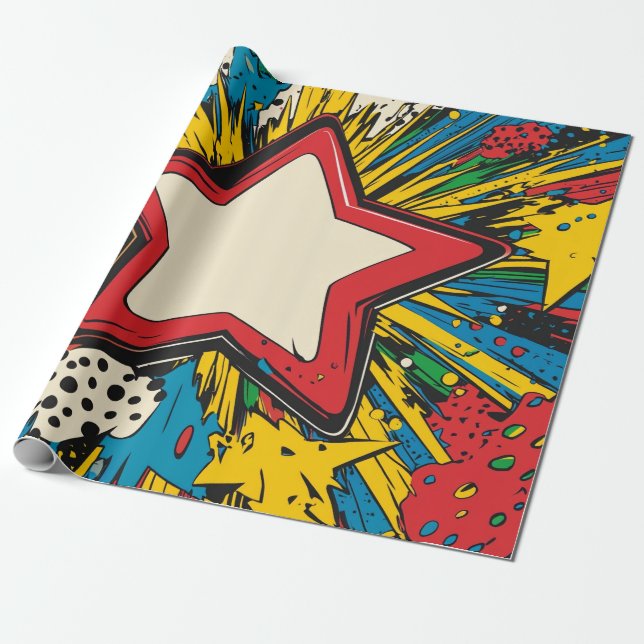Colourful Comic Pop Art Starburst Explosion Wrapping Paper (Unrolled)