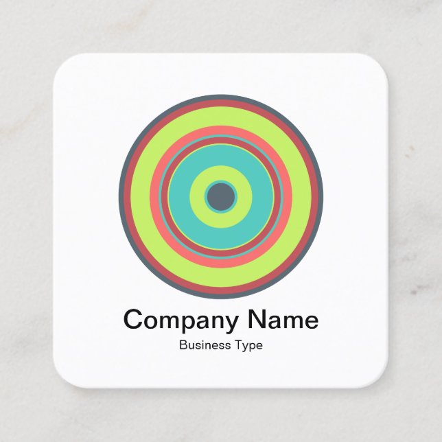 Colourful Concentric Circles 04 Square Business Card (Front)