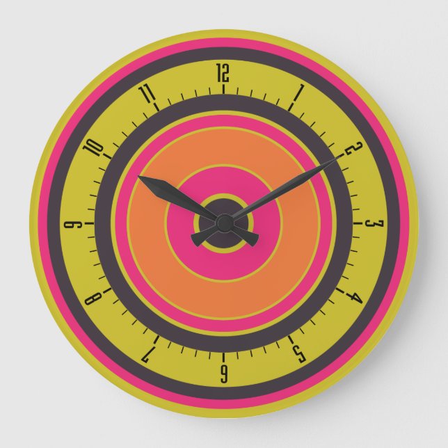 Colourful Concentric Circles 06 Large Clock (Front)