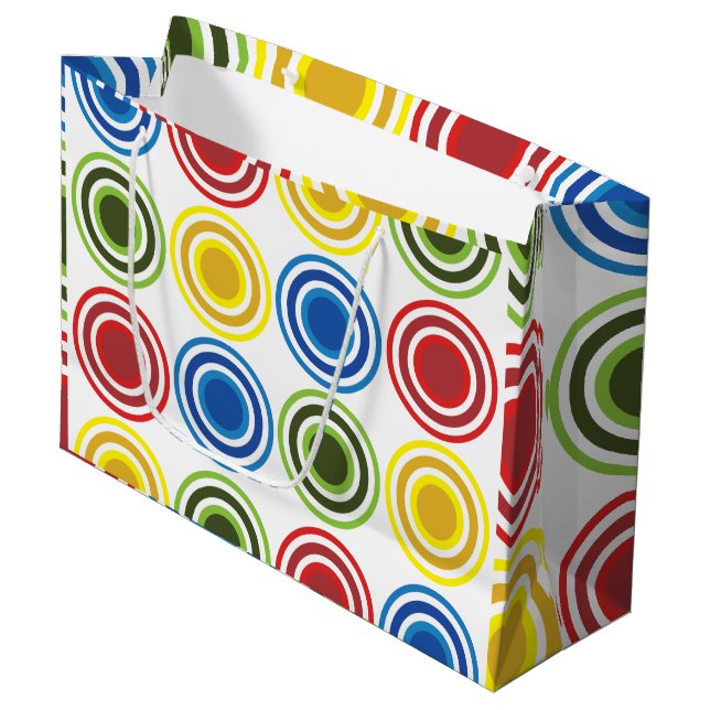 Colourful Concentric Circles Birthday Large Gift Bag (Front Angled)