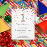 Colourful Confetti 1st Birthday Party Invitations<br><div class="desc">A cute,  colourful idea for baby's first birthday party invitations! Featuring your baby's party details and a "1" in confetti,  with fun rainbow confetti circles sprinkling from the top of the custom printed invitations.</div>