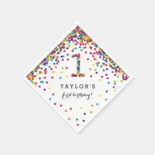 Colourful Confetti 1st Birthday Party Napkins