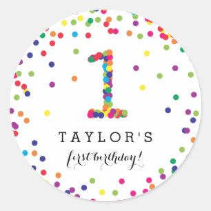 Colourful Confetti 1st Birthday Party Stickers