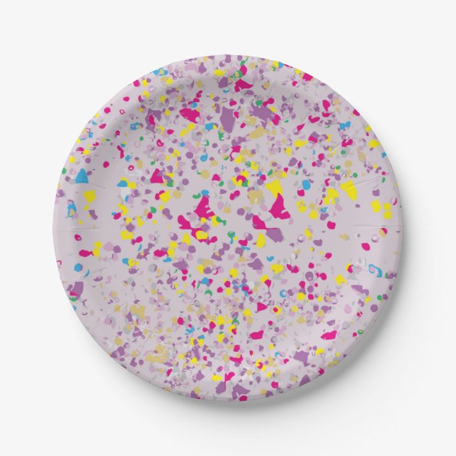 Colourful Confetti Abstract Grey Paper Plate (Front)