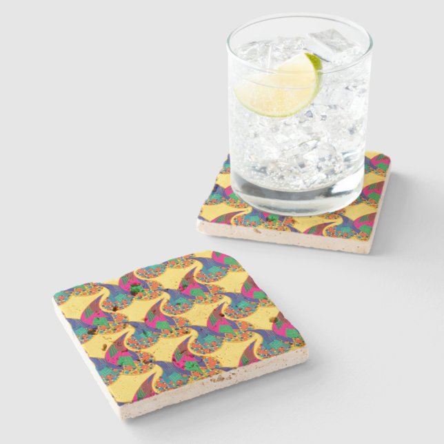 Colourful confetti abstract Paisley Rainbow drops Stone Coaster (Side)