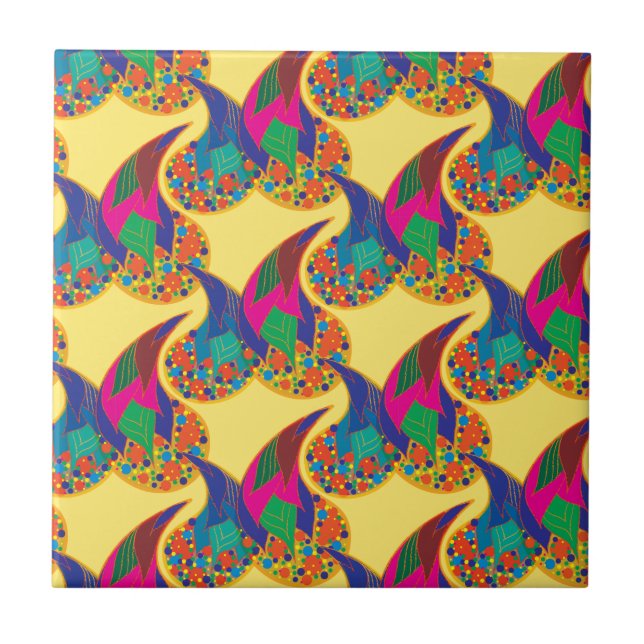Colourful confetti abstract Paisley Rainbow drops Tile (Front)