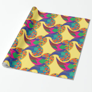 Colourful confetti abstract Paisley Rainbow drops Wrapping Paper