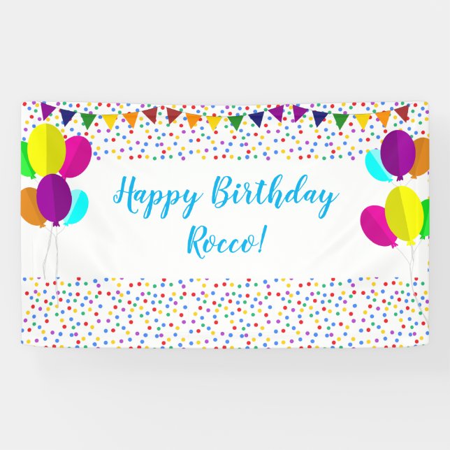Colourful Confetti and Balloons Happy Birthday Banner (Horizontal)