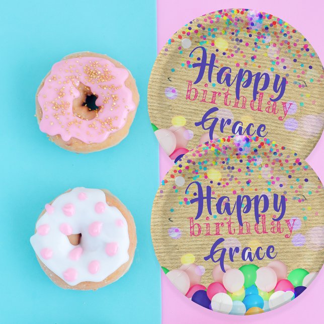 Colourful Confetti And Balloons Happy Birthday  Paper Plate (Creator Uploaded)