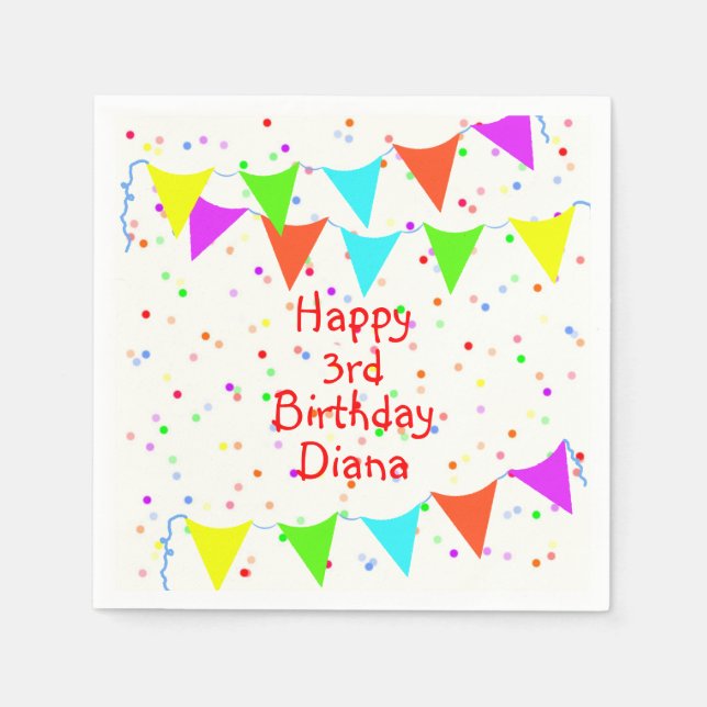 Colourful Confetti and Banners Children’s Birthday Napkin (Front)