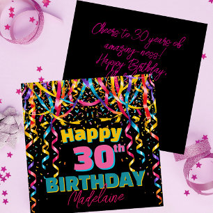 Colourful Confetti and Streamers 30th Birthday Card