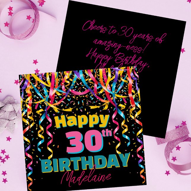 Colourful Confetti and Streamers 30th Birthday Card (Creator Uploaded)