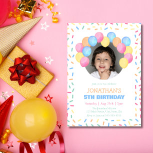 Colourful Confetti Balloon Arch Photo Birthday Invitation