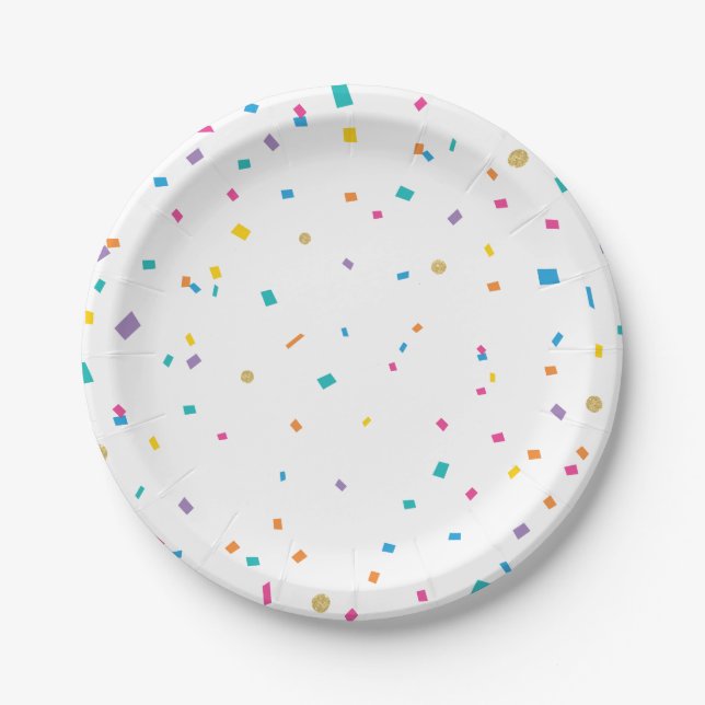 Colourful Confetti Birthday Celebration Paper Plate (Front)