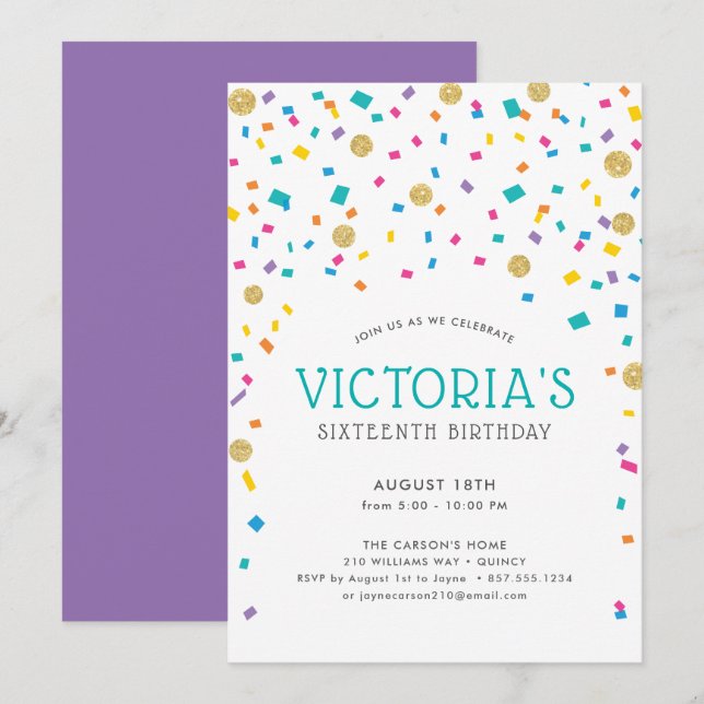 Colourful Confetti Birthday Party Invitation (Front/Back)
