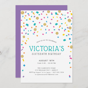 Colourful Confetti Birthday Party Invitation
