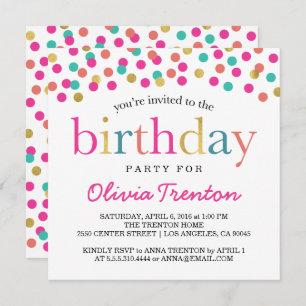 Colourful Confetti Birthday Party Invitations