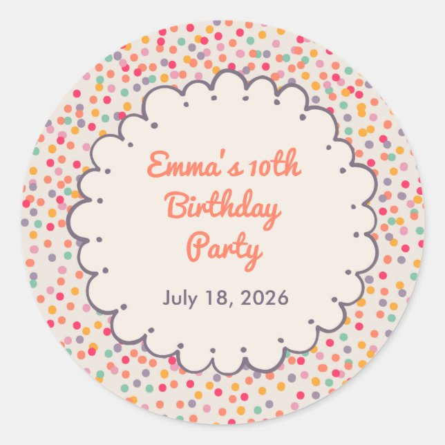 Colourful Confetti Birthday Round Sticker (Front)