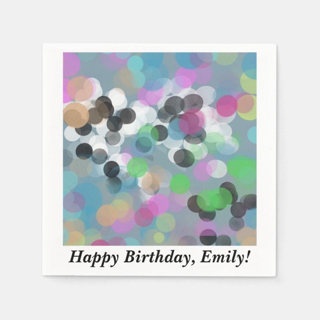 Colourful Confetti Bokeh Dots Birthday Napkin (Front)