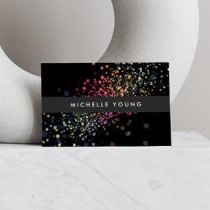Colourful Confetti Bokeh on Black Modern Business Card