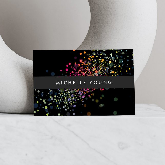 Colourful Confetti Bokeh on Black Modern Business Card (Creator Uploaded)