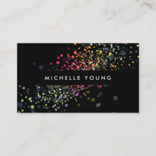Colourful Confetti Bokeh on Black Modern II Business Card